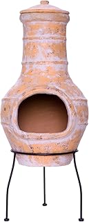 Nexos Terrassenofen Gartenkamin Terracotta 85 cm Gartenofen Stahlgestell Feueröffnung20x15 cm Schlotöffnung 26x15 cm robust 19,5 kg Grillkamin