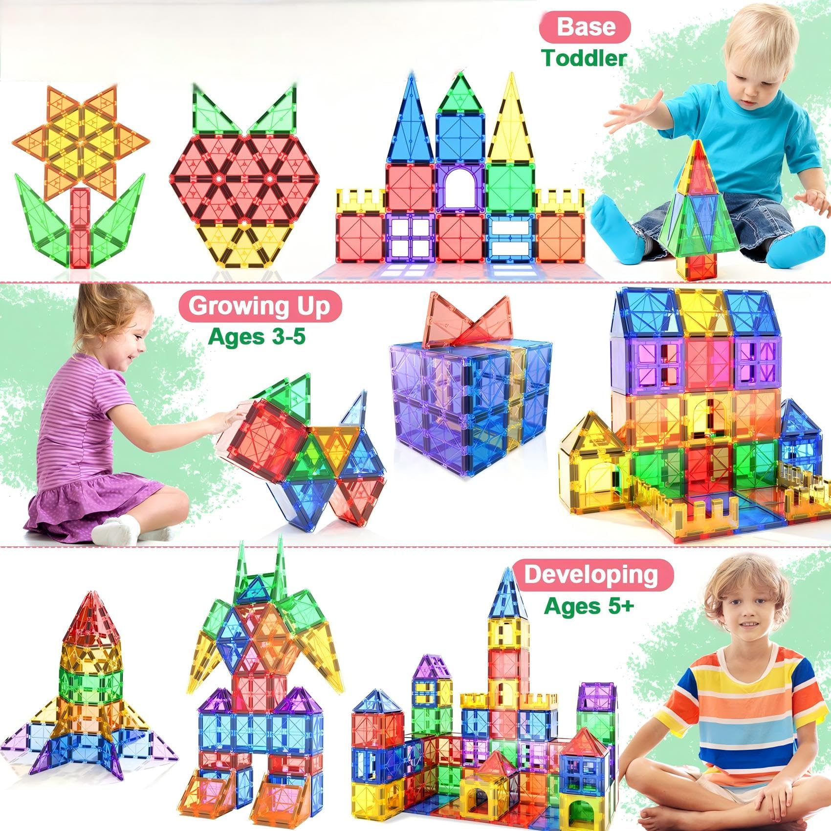 IGIVI 42PCS Magnetic Tiles Kids Toys for 3+ Year Old Boys & Girls, STEM Building Blocks Toys & Games, Sensory Toys for Toddlers, 3 4 5 6 7 8 Year Old Boy Birthday Gift