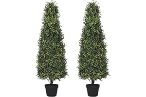 Azoco 4ft Artificial Boxwood Topiary Trees (Set of 2) - UV Resistant Faux Plants Outdoor, Realistic 48in Fake Potted Bushes and Shrubs for Front Porch, Planter, Patio - Low Maintenance & Evergreen