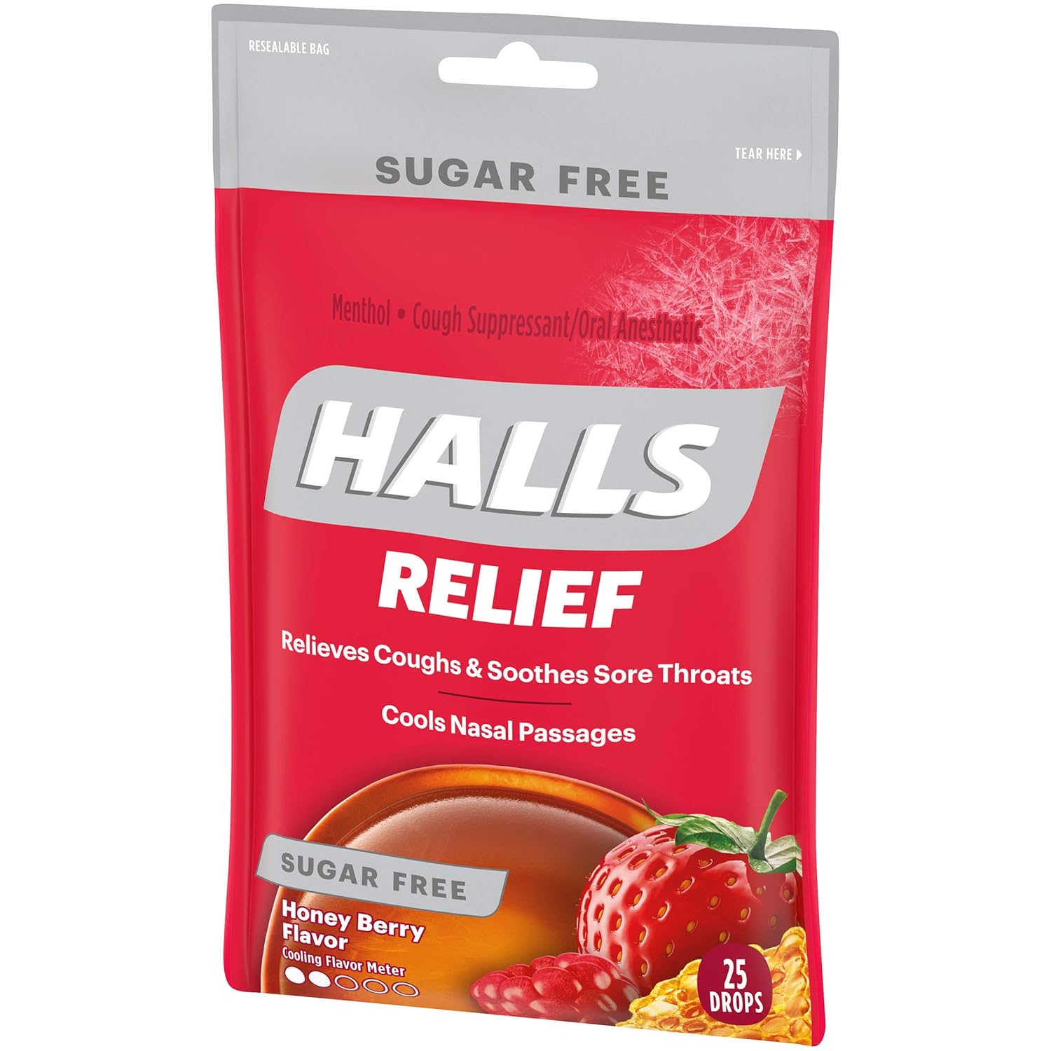 HALLS Relief Sugar Free Honey Berry Flavor Cough Drops, 12 Bags (300 Total Drops) : Hard Candy : Grocery & Gourmet Food