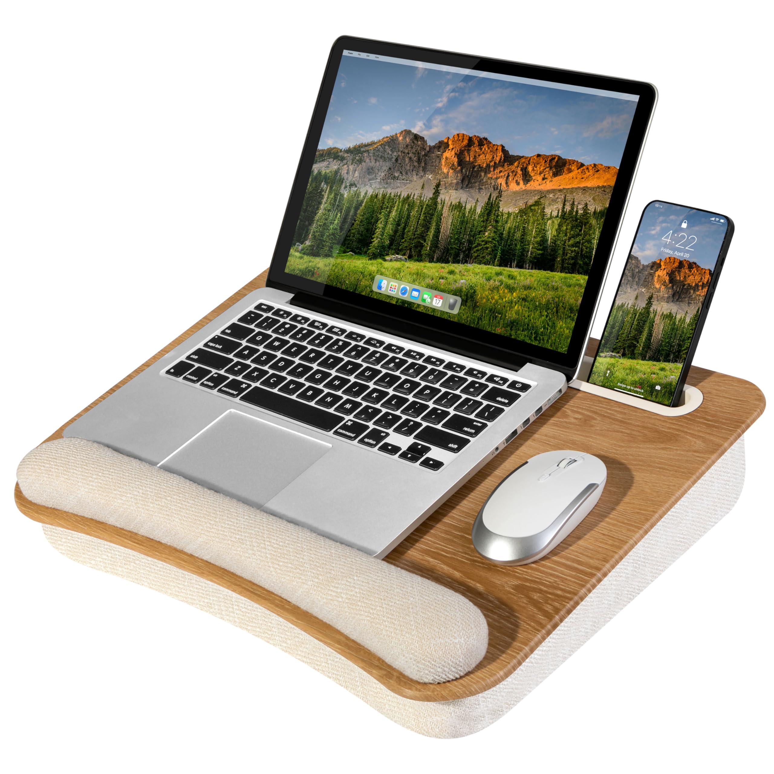 Photo 1 of LAPGEAR Portable Laptop Lap Desk with Pillow Cushion, Anti-Slip Strip, Tablet or Phone Storage Slot, Pen and Pencil Pocket, and Wrist Rest - White Oak Woodgrain - Fits 15.6" Laptops - Style No. 91349