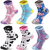 Janmercy 6 Pairs Fun Cow Socks for Women Valentine's Day Cute Cotton Crew Cow Animal Stuff Socks Funny Novelty Gift for Winter Outdoor