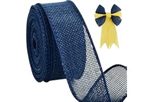 TONIFUL Burlap Wired Ribbon, 1-1/2 Inch Faux Burlap Ribbons, Navy Blue Burlap Ribbon for Christmas, Home Decor, Gift Wrapping, Tree Topper Bow, Wreath, Outdoor Decoration, DIY Crafts (10 Yards）