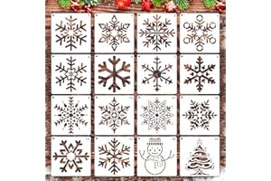 MWOOT 16 Pieces Snow Window Stencils for Painting on Wood,Reusable DIY Painting Templates, Plastic Snowflake Stencil for Craf