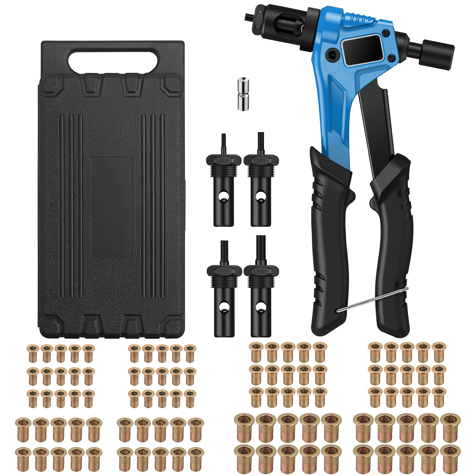 AUTOUTLET 8" RIVET NUT GUN M3 M4 M5, M6, Hand Riveter Rivet Gun, Riveting Tools with 100 pcs Nut Setting System Blue