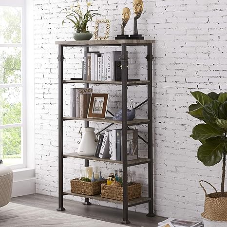 5-Tier Modern Industrial Bookshelf 