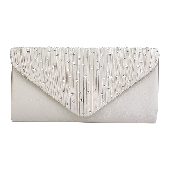 Audixius Damen Einfarbige Faltenwurf Satin Clutch Mit Crystal