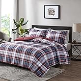 Madison Park Essentials Parkston Plaid Comforter, Matching Sham, 3M Scotchguard Stain Release Cover, Hypoallergenic All Season Bedding-Set, Full/Queen, Red, 3 Piece