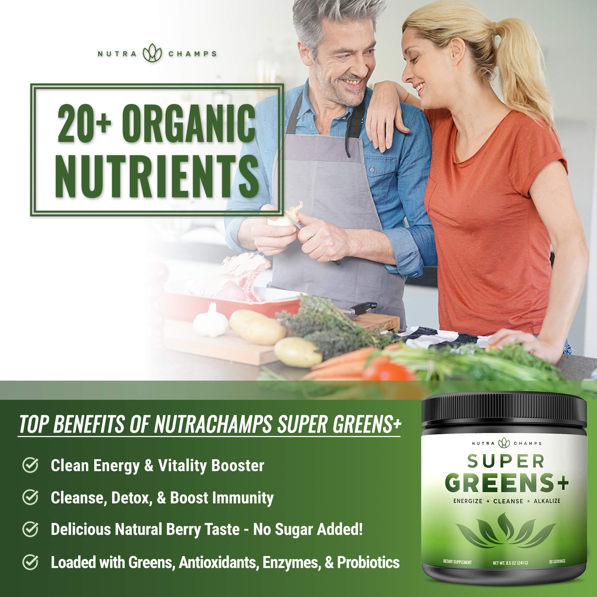 Super Greens + Premium Superfood Powder 20+ Organic Green Veggie