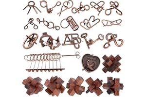 MYTOTHFY 24 Pcs Brain Teaser Puzzles for Adults - Metal Puzzles 3D Puzzle Game Toys for Adults Teens - Wooden Unlock Interlocking Puzzle Adult IQ Education Smart Toys