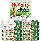 Huggies Extra Large Baby Wipes, Unscented, 9 Flip-Top Packs, 378 XL Wipes Total, Packaging May Vary