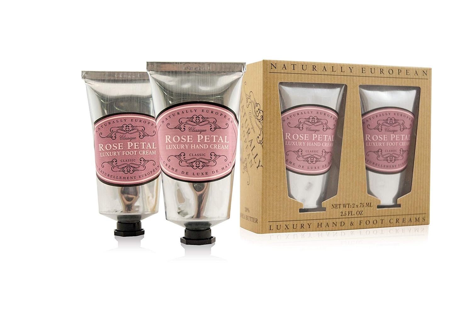 Naturally European Rose Petal Luxury Hand And Foot Cream Gift Set 2 x 75ml Hand Cream