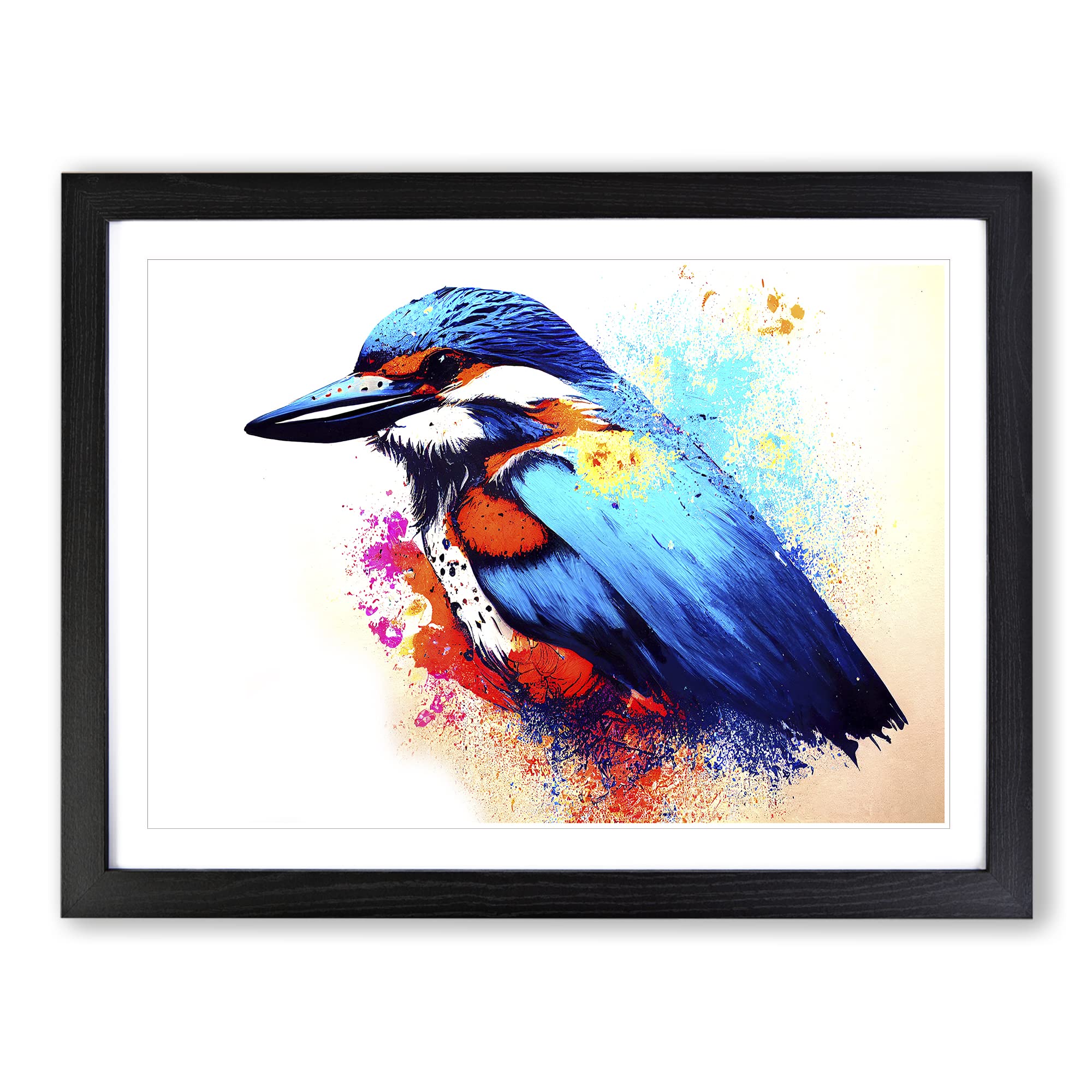 Kingfisher Bird Splash Vol.1 Abstract Framed Print | A3 Black Framed Wall Art | Ready to Hang | Abstract Fantasy Picture | Living Room Bedroom Lounge Office