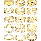 FAXHION 16 PCS Gold Chunky Rings Set for Women, Gold Stackable Open Rings, Trendy Dainty Statement Women Rings Pack Jewelry Gifts