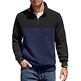 COOFANDY Mens Quarter Zip Pullover Quilted Sweatshirt Knit Long Sleeve Mock Neck Sweater Polo with Pocket