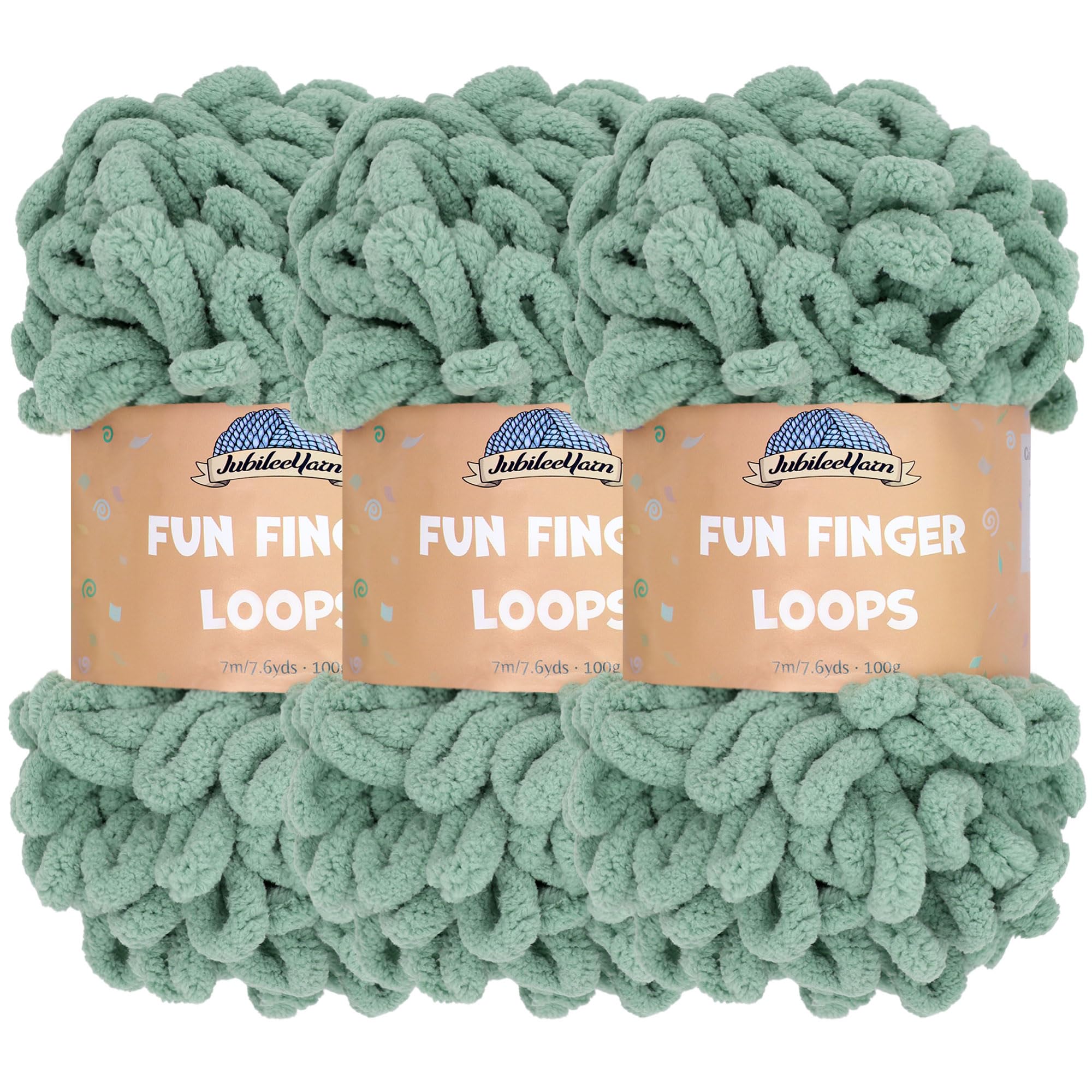 JubileeYarn Fun Finger Loops Yarn - Polyester Jumbo Weight Loop Yarn - 100g/Skein - Hunter - 3 Skeins