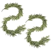 WBHome 2pcs Real Touch Cypress Cedar & Pine Cone Evergreen Garland for Christmas Holiday Seasonal Outdoor/Indoor Home Decor, 9FT Long
