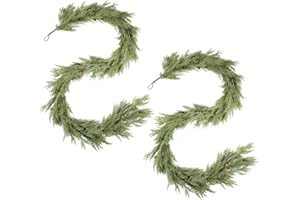 WBHome 2 PCS Real Touch Cypress Cedar & Pine Cone Evergreen Garland for Christmas Holiday Seasonal Outdoor/Indoor Home Decor,