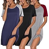 Ekouaer Nightgowns for Women Cotton Night Gown 3 Pack Sleep Shirts Short Sleeve Nightshirt Soft Sleepwear Nightdress