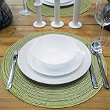 Pauwer 38cm Round Placemats Set of 6 Green Woven Heat Resistant Non Slip view 2