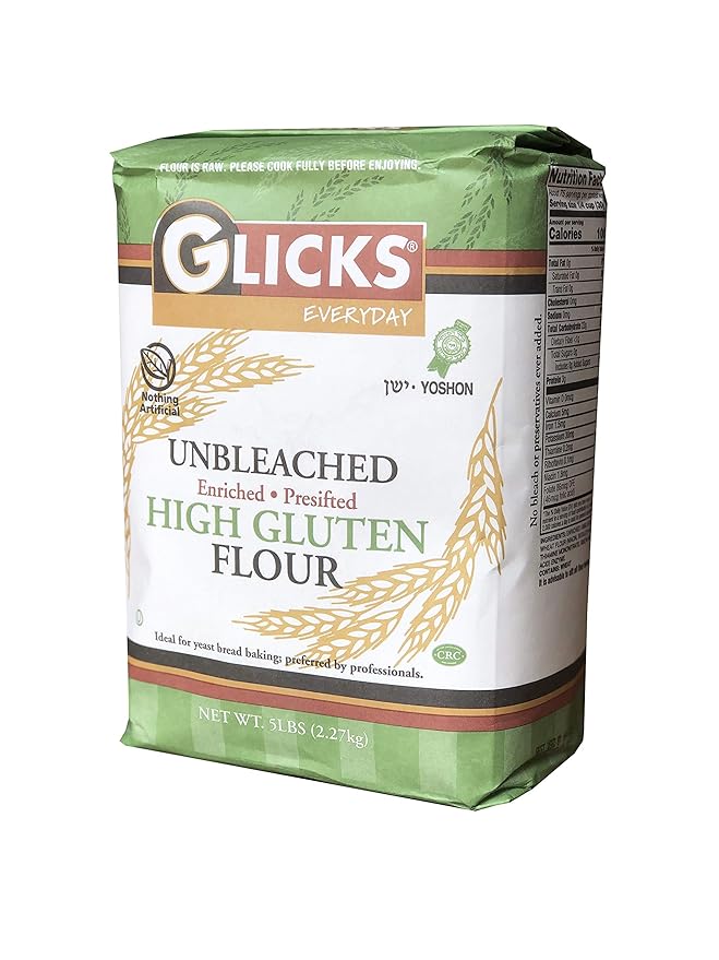 Glicks Unbleached High Gluten Flour, (5 Pounds) Enriched, Presifted, Kosher, No