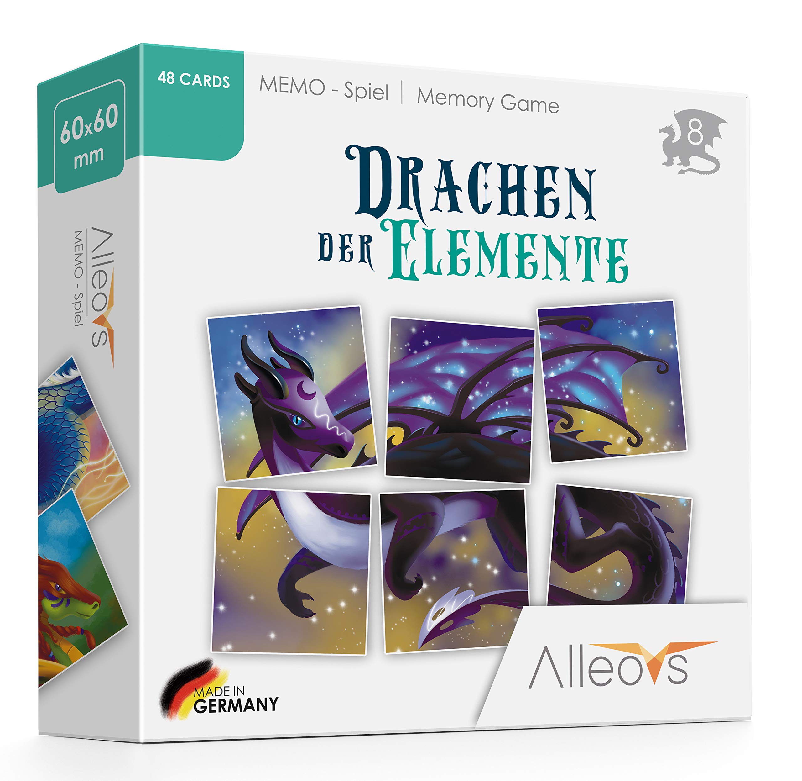 ALLEOVS® Memory Game -Dragon of the Elements- for children from 5 years of age - Memo Game Educational Game - Dragon Game - 48 cards - Foster in a playful manner - Fostering memory & concentration