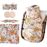 AQOKKA Newborn Receiving Blanket with Bow Hat Headband Wooden Card Set Newborns Toddler Baby Boy Girl Nursery Swaddle Wrap