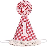 Agkvw Red Gingham 1st Birthday Hat - Retro Birthday Crown, Picnic, Pizza Bday Hat, First Bday Decorations Fot Boys and Girls