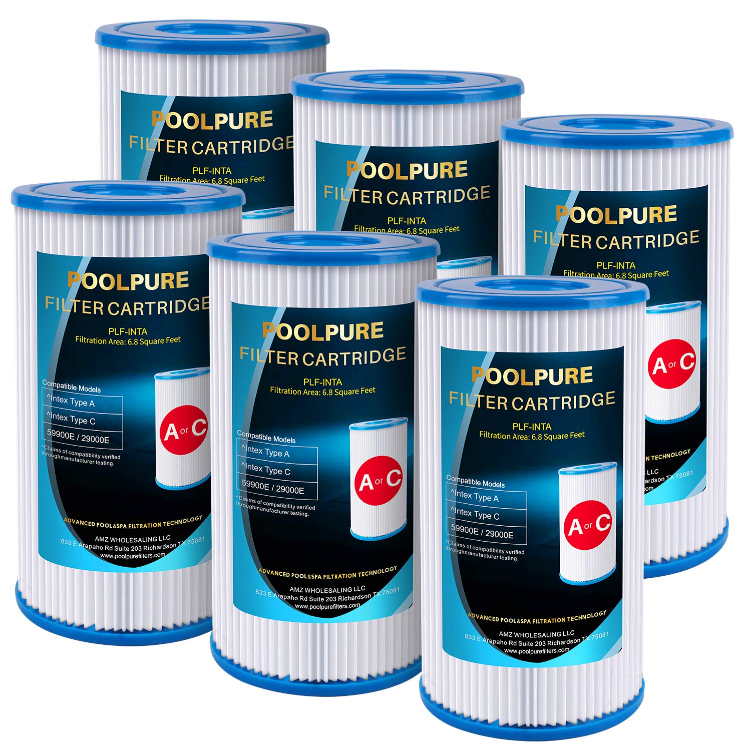Photo 1 of POOLPURE Replacement Filter for Type A or C, Compatible with Intex 29000E/59900E, Easy Set Pool Filters, Summer Escapes or Summer Waves Above Ground Pools, Pack of 6
