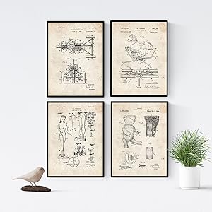 Nacnic Prints Vintage Patent Children Play Toys - Set of 4 - Unframed 8x11 inch Size - 250g Paper - Beautiful Poster Painting for Home Office Living Room