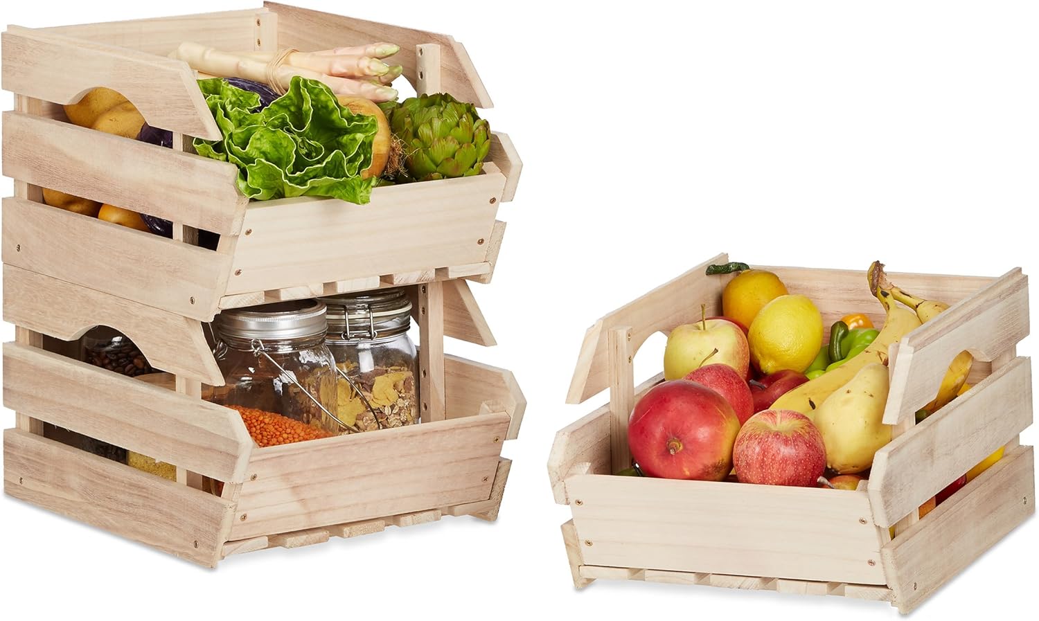 Relaxdays Stacking Wooden Boxes, Set of 3 Universal Sturdy Storage