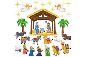 Remerry 33 Pcs Birth of Jesus Felt Figures Nativity Felt Stories Birth of Baby Jesus Precut Felt Figures Felt Bible Characters Flannel Board Stories for Kids Classroom Christmas Supplies (Cartoon)