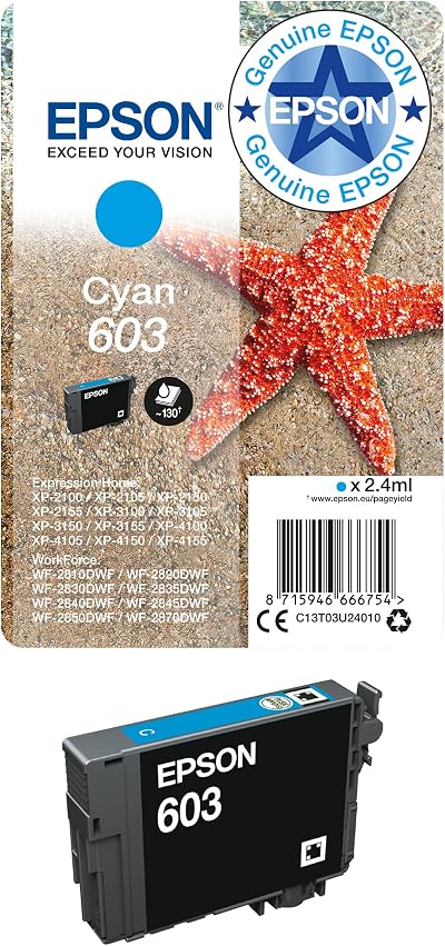 Epson 603 Cyan Starfish Genuine Ink Cartridge Standard Capacity 1 Pack