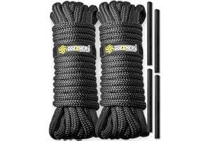 GOEHNER'S 2-Pack Marine Dock Lines for Boats - Double Braided Dock Mooring Lines with 12" Eyelet and Loops, Marine Boats Rope Black (5/8” x 35')