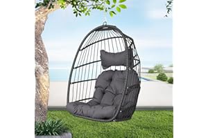 BULEXYARD Swing Egg Chair Without Stand Indoor Outdoor Wicker Rattan Patio Basket Hanging Chair no Stand with UV Resistant Cushions 265lbs Capacity for Bedroom Balcony Patio (Dark Grey)
