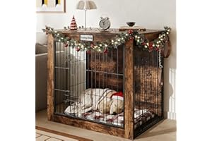 FURNPULSE Dog Crate Furniture End Table, 28 inch Heavy Duty Wooden Small Dog Kennel with Double Doors & Lockable Design, Anti-Anxiety Indoor Crate for Dogs up to 30 lbs, Rustic Wood