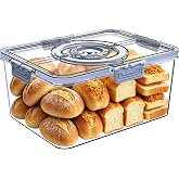 Large Bread Box with Lid and Handle ,Time Recording,Camping Travel Grey | Clear Bread Storage Container for Outdoor ,Airtight Bread Keeper for Homemade Toast, Bagel,Fruits, Food,Not dishwasher safe