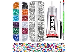 FITTDYHE 110 ML B7000 Glue with Rhinestones for Crafts, 6000 PCS Colorful Rinestones Set with B7000 Clear Glue, Rhinestone Glue Jewelry Glue Rhinestones Kit with Dotting Tools for DIY Craft Shoes Nail Clothing