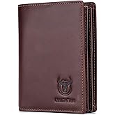 BULLCAPTAIN Genuine Leather Men Wallet RFID Blocking Bifold Wallets ID Window Credit Card Holder (Deep brown)