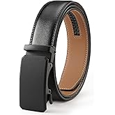 ZXSPGSS Men's Leather Ratchet Belt, 1-3/8" Wide, Auto Buckle, Trim-to-Fit, No Holes, Casual & Dress, Gift Box