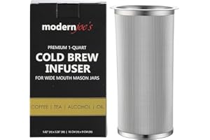 MODERNJOE'S Premium Infuser Cold Brew Coffee Maker for 1 Quart Wide Mouth Mason Jars. Cold Brew Coffee Filter. Iced Coffee and Tea. Heavy Duty Gauge 100 Micron Mesh 304 Stainless Steel