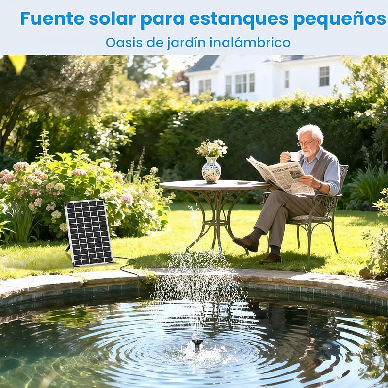 Fuente solar para exteriores, 12 W, con batería de 5000 mAh, 10 estilos de fuente, 300 l/h, fuente solar para exteriores, estanque de jardín, baño para pájaros, flotante, con tubería de agua