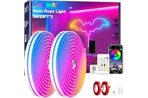 Cozylady 40Ft (20Ft *2 Rolls) RGB LED Neon Rope Lights for Bedroom, 12m LED Strip Lamp with Double Sided Adhesive Tape, App/Remote Control DIY Lights Decorate The Outdoor and Indoor of Your Home