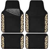 CAR PASS Waterproof Universal Fit Car Floor Mats, Leopard Print Car Mats Fit for SUV,Vans,sedans, Trucks,Set of 4pcs Car Carpet with Driver Heel Pad and Nibs Backing,for Cute Women Girl Brown Leopard