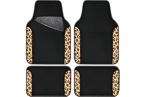 CAR PASS Waterproof Universal Fit Car Floor Mats, Leopard Print Car Mats Fit for SUV,Vans,sedans, Trucks,Set of 4pcs Car Carpet with Driver Heel Pad and Nibs Backing,for Cute Women Girl Brown Leopard