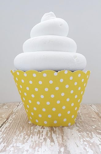 Amazon Com Yellow And White Polka Dot Cupcake Wrappers Standard