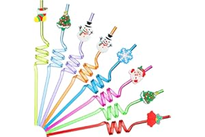 KRITKIN 24 Pieces Christmas Drinking Straws Bulk Reusable Xmas Theme Party Plastic Straw, Santa Claus Snowman Christmas Tree Colorful Cartoon Straws for Christmas Birthday Party Favors, 8 Styles