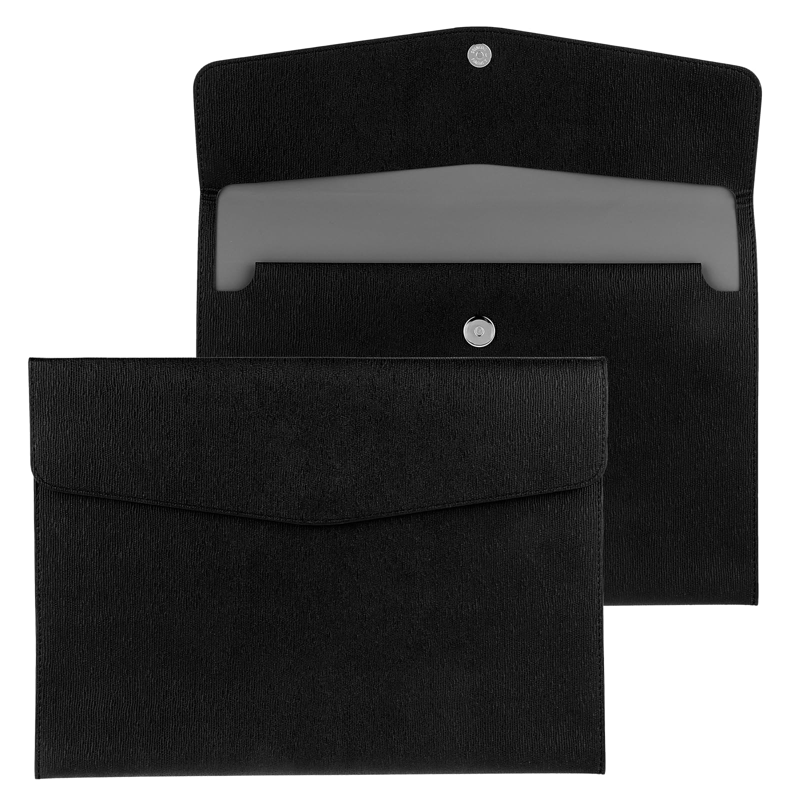 COMNICO Document File Folder, 1Pcs PU Leather A4 Envelope Folder Expanding File Organizer Waterproof Portfolio Black Storage Case with Invisible Magnetic Closure