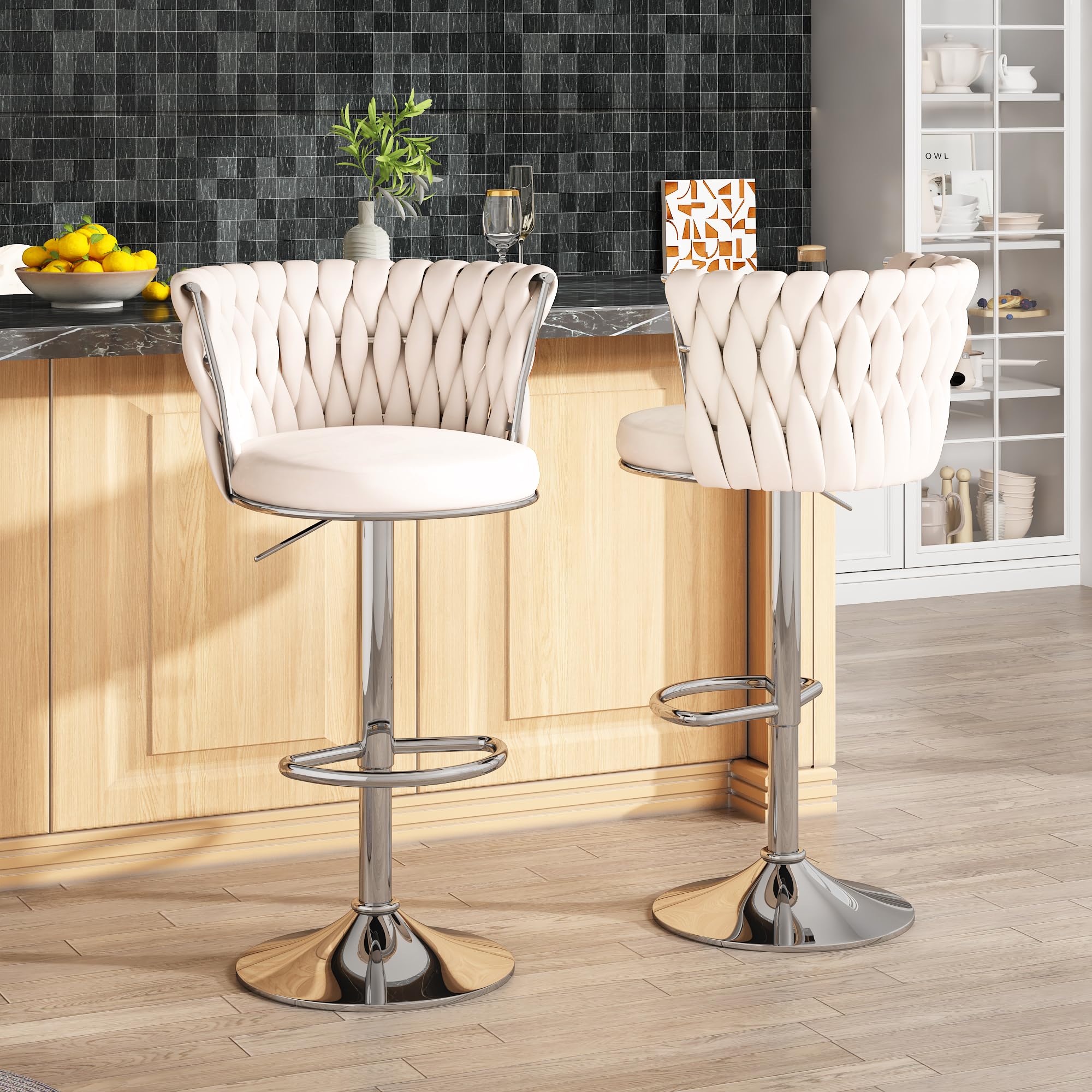 AWQM Velvet Bar Stool Set of 2, Counter Height