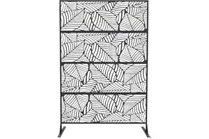 GARVEELIFE Metal Privacy Screen with Stand - 71 in X 46 in Freestanding Outdoor Decorative Privacy Panels for Patio, Lawn,Balcony,Deck & Garden – Weather-Resistant Rustproof Room Divider (Black) (Leaf)